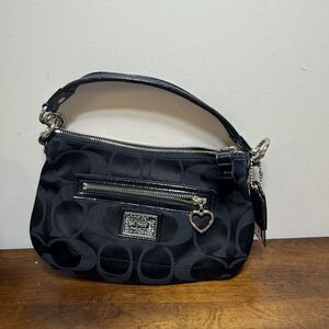 COACH BLACK POPPY PURSE TOTE HANDBAG Monogram Tag Keychain Y2K